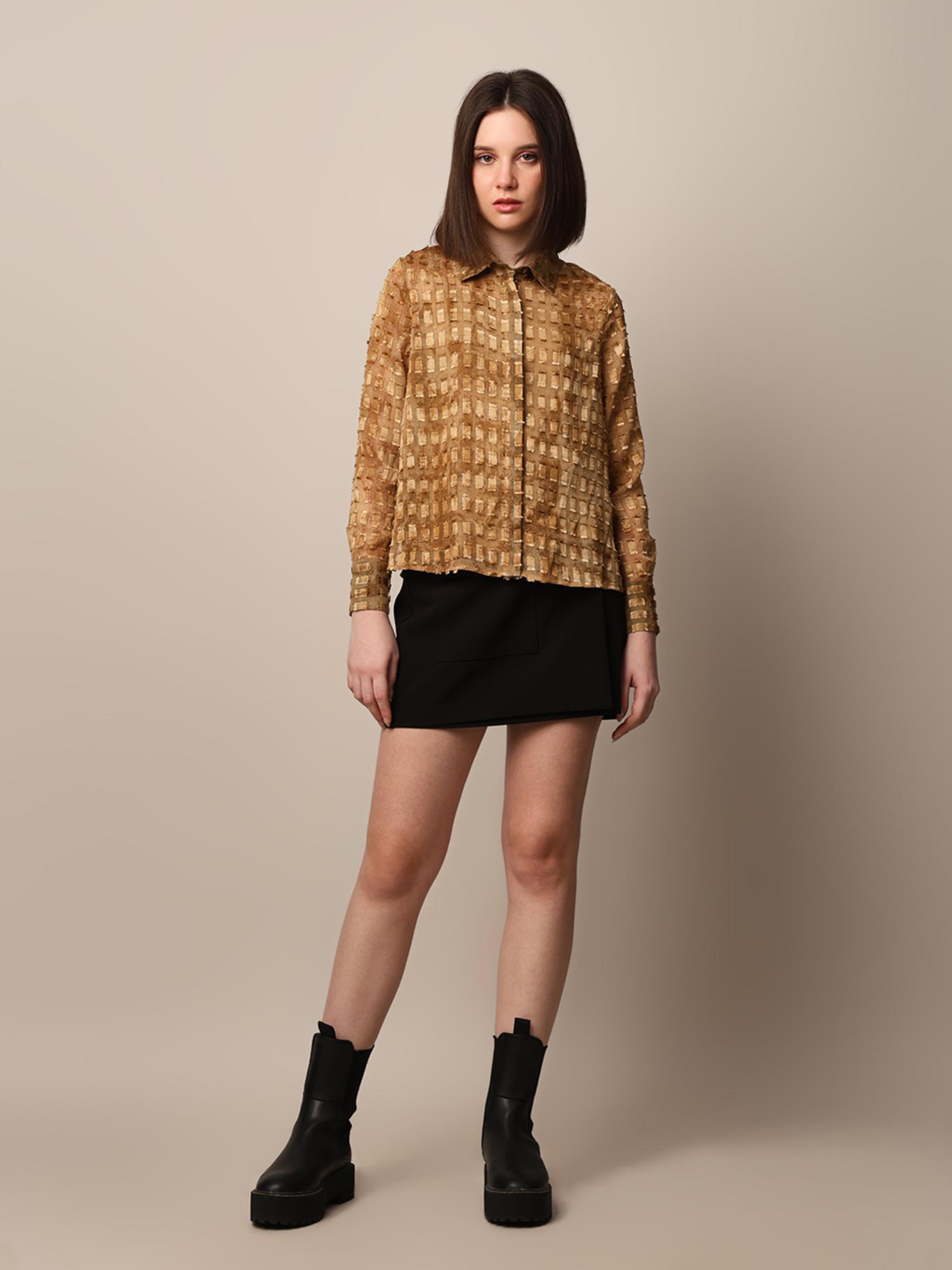 women brown textured shirt