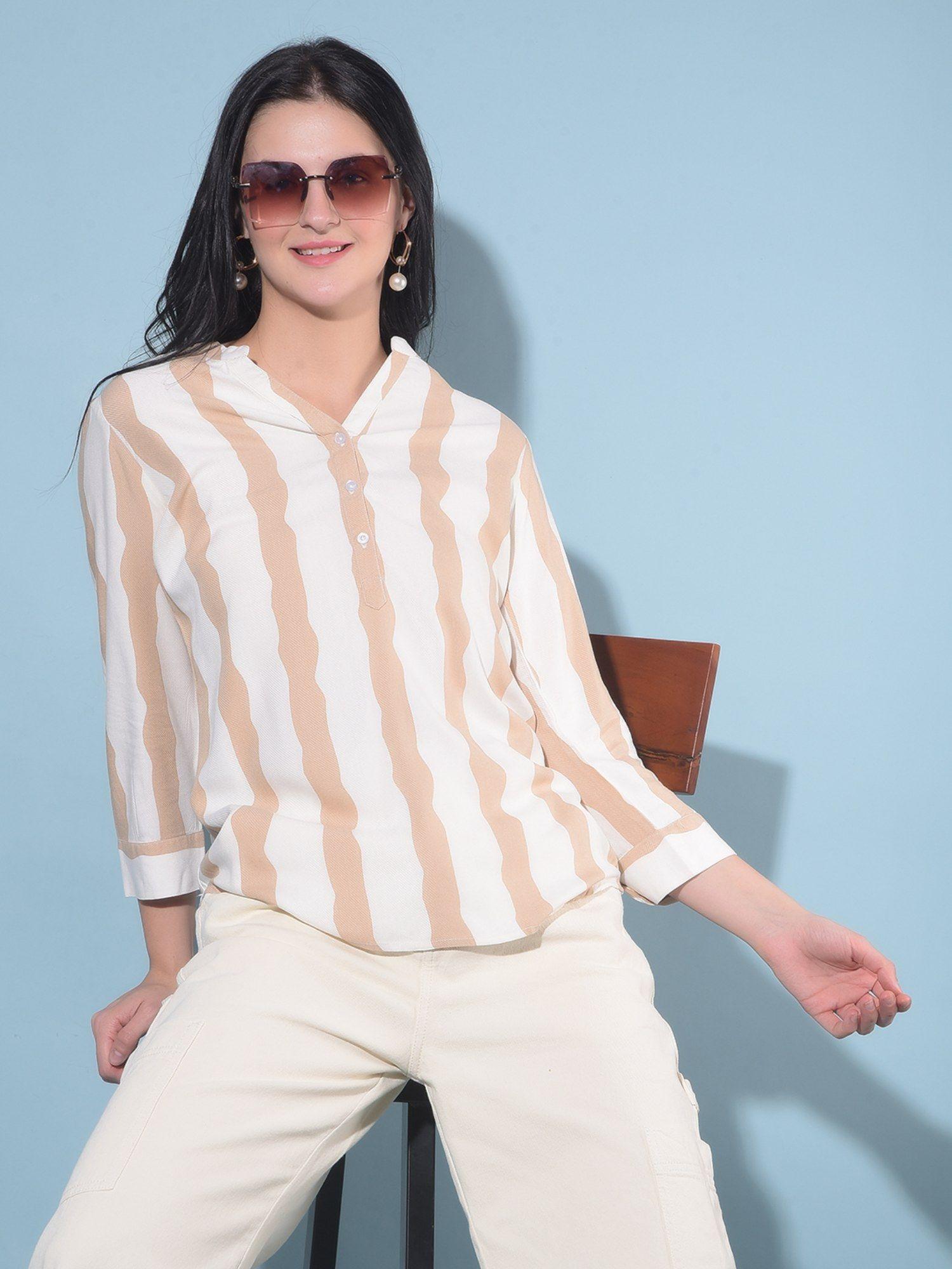 women brown vertical striped top