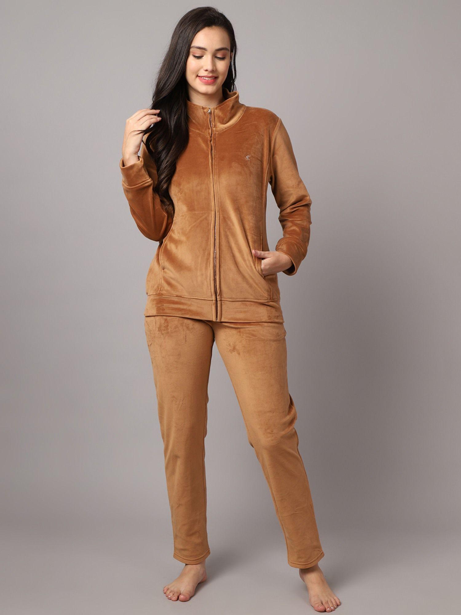 women brown winter wear night suit