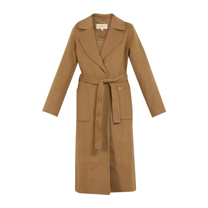 women brown wrap-on coat with belt