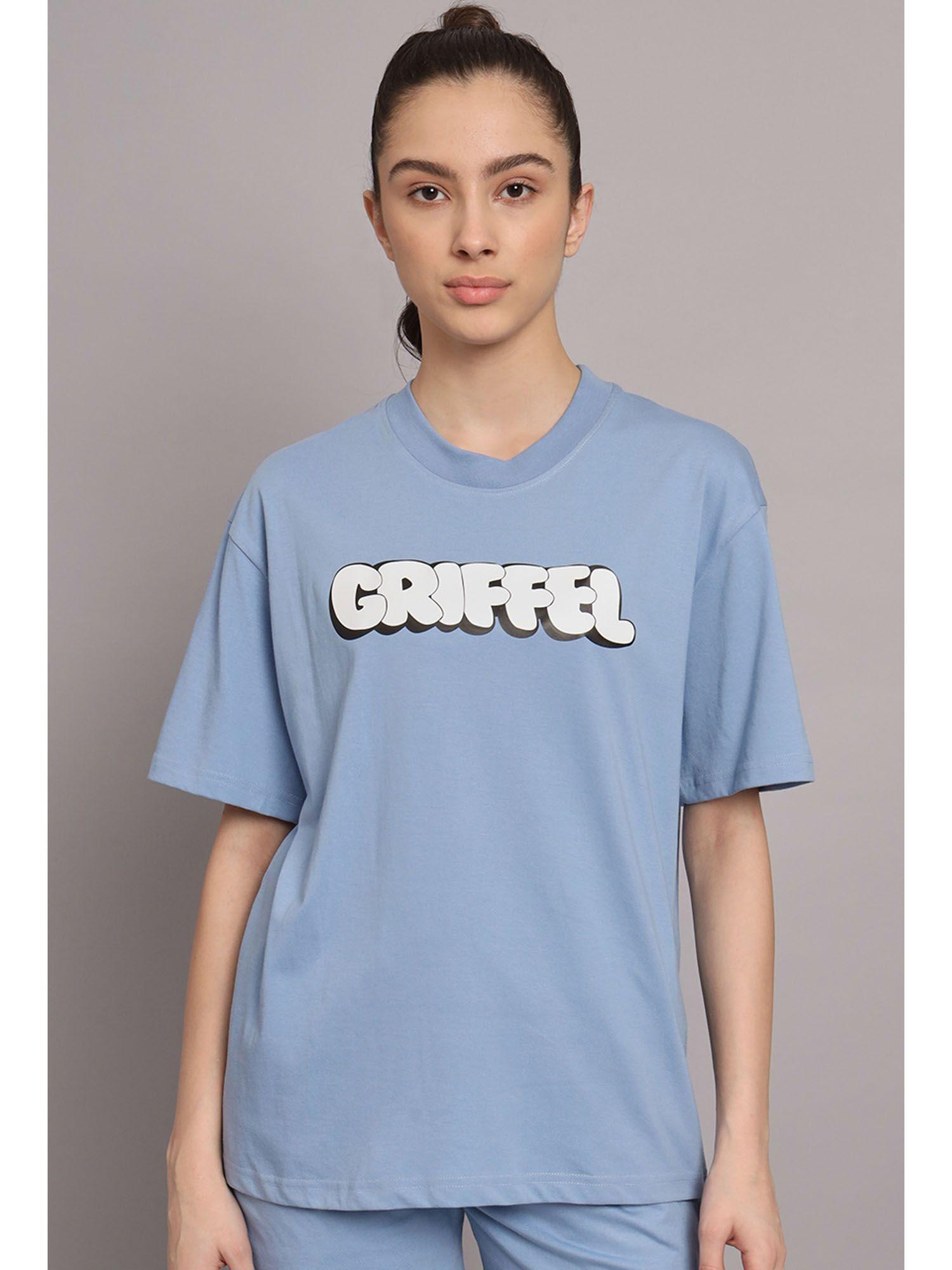 women bubble oversized sky blue t-shirt