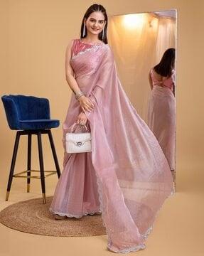 women burberry silk saree with lace border