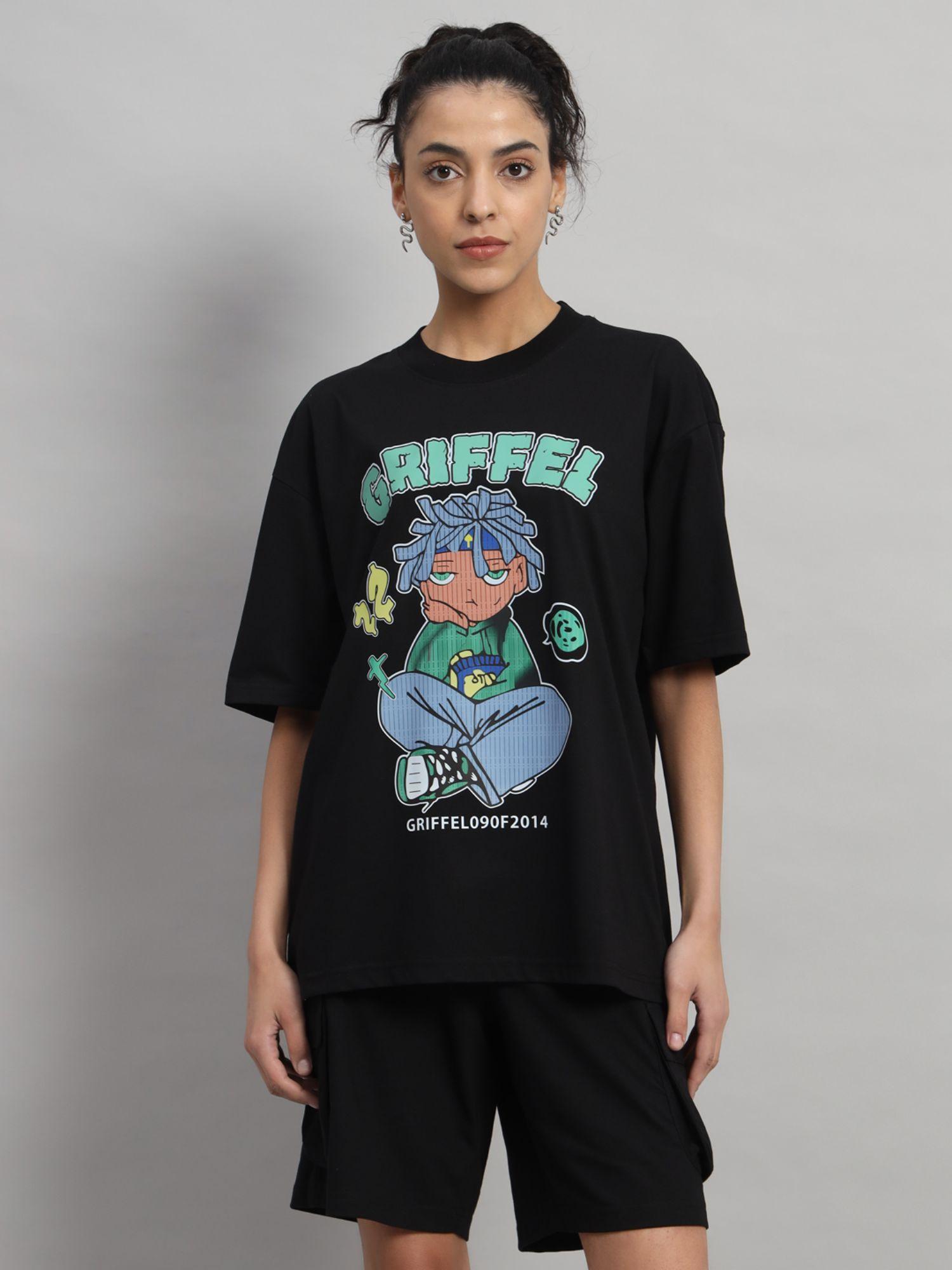 women burger oversized black t-shirt