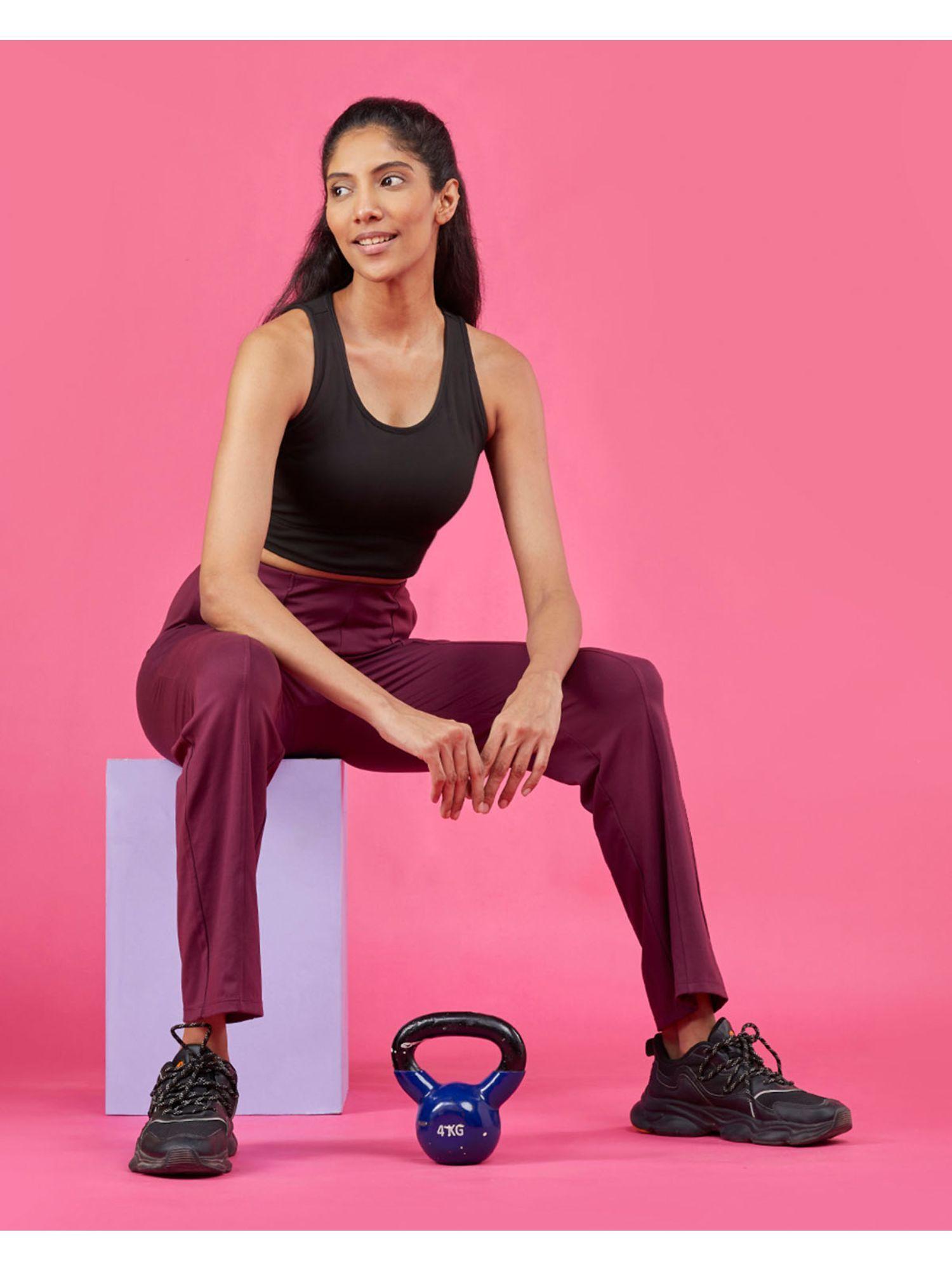 women burgundy on the go trackpants