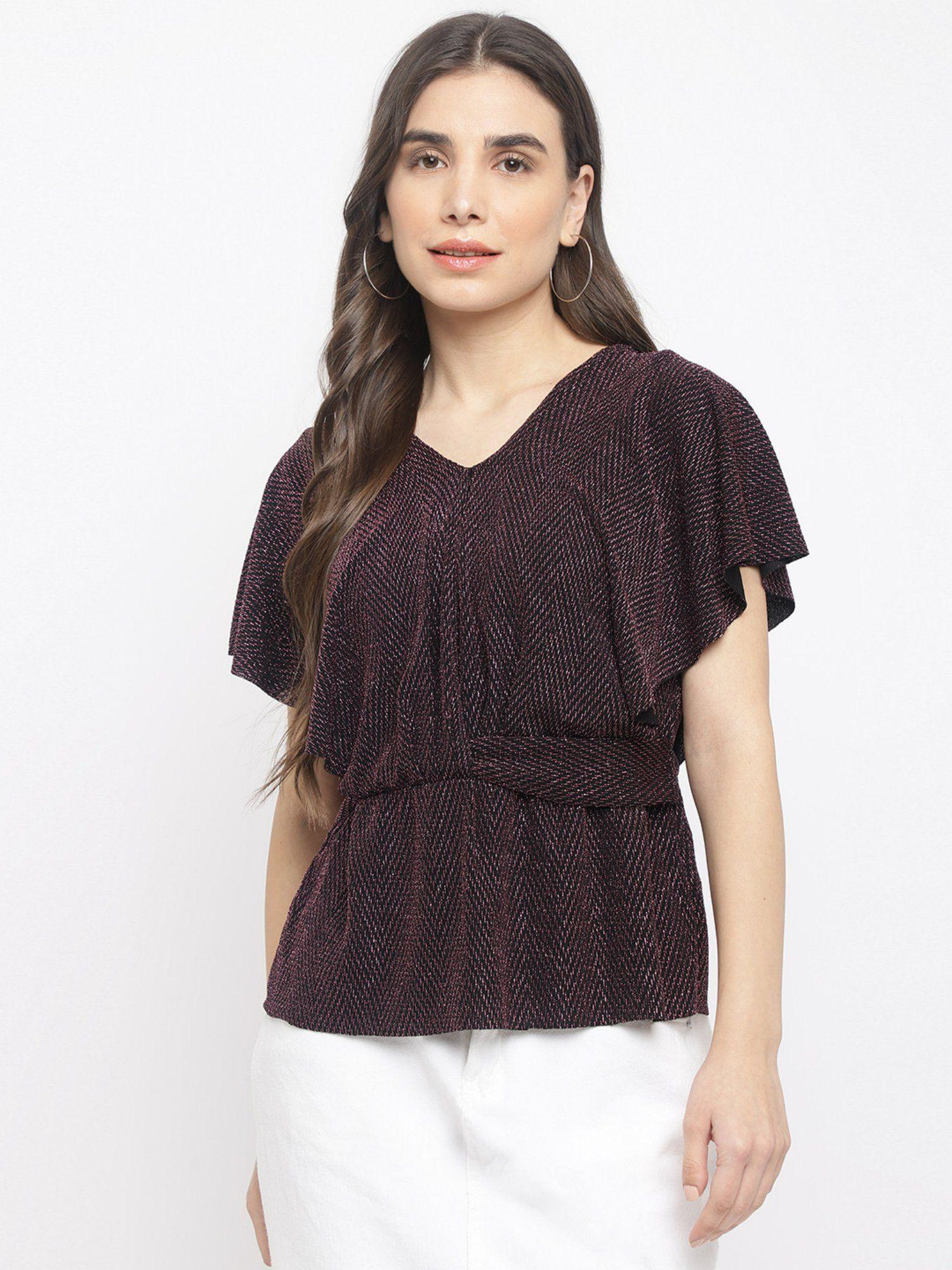 women burgundy sleeveless regular top