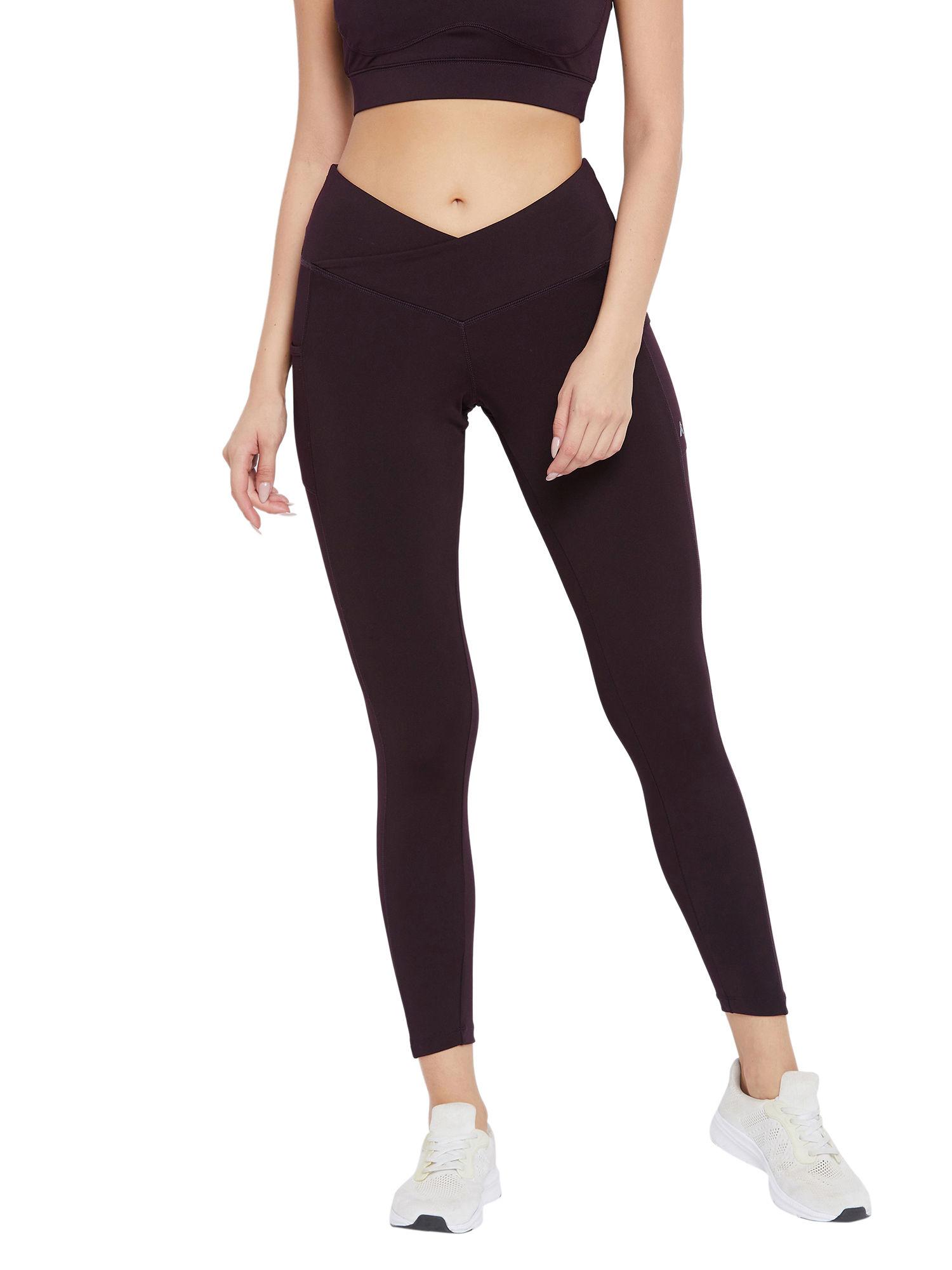 women burgundy training tights - maroon