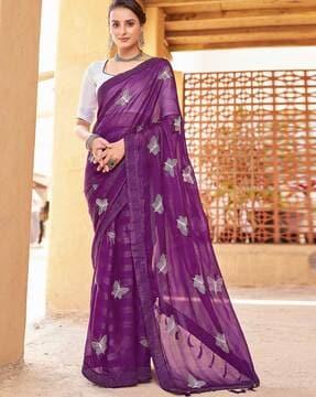 women butterfly print chiffon pre-stitched saree