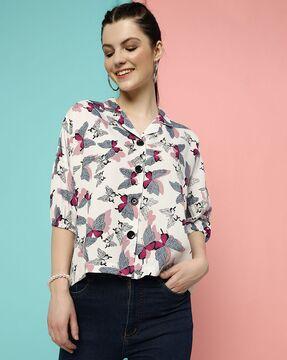 women butterfly shirt with collar neck