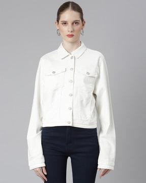 women button-closure jacket with flap pockets