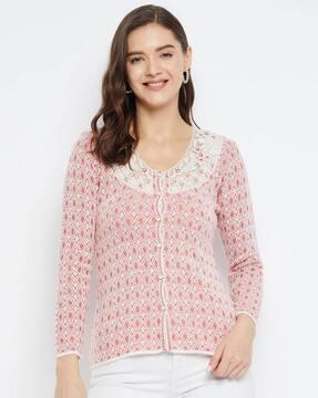 women button-down cardigan with lace overlay