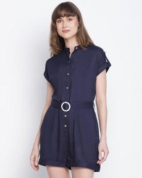 women button-down jumpsuit with roll-up sleeves