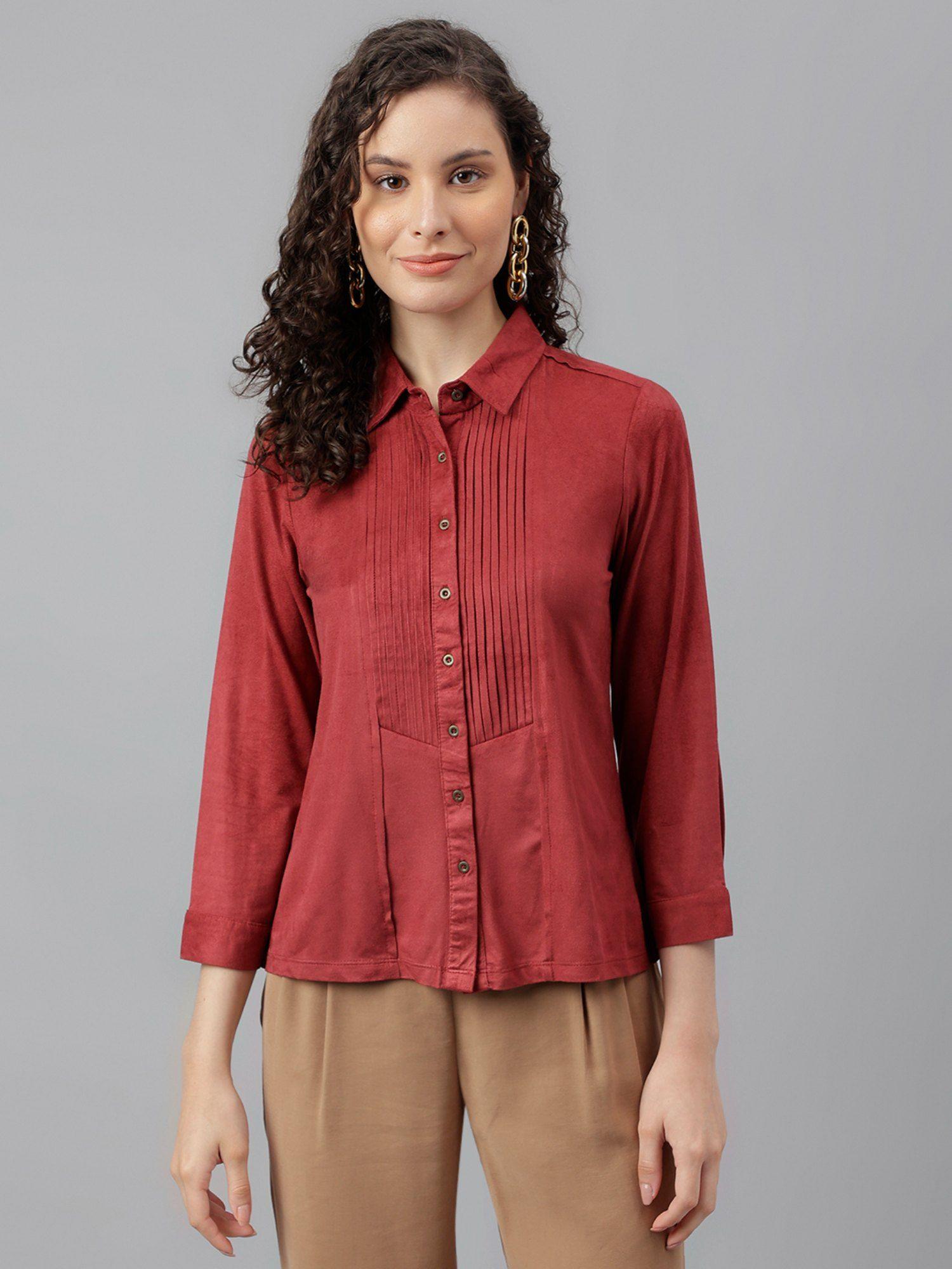 women button down maroon color shirt