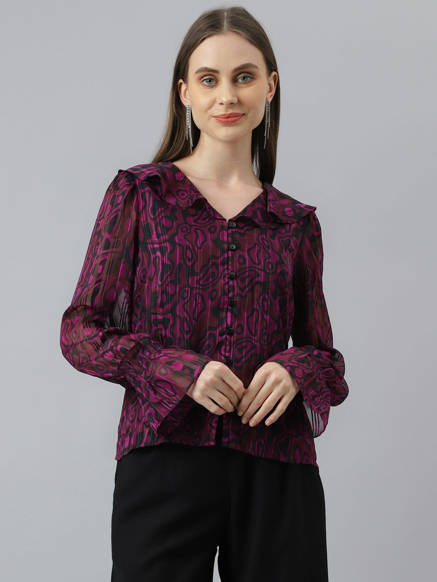 women button down purple color top