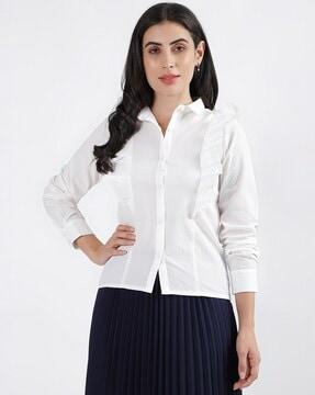 women button-down shirt with ruffled detail