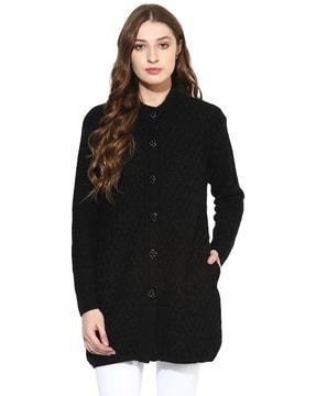 women button-down woolen cardigan with insert pockets