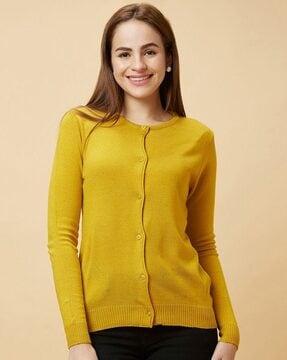 women button-front round-neck sweater