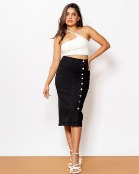 women button-front straight skirt