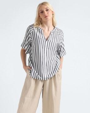 women button striped blouse short sleeve