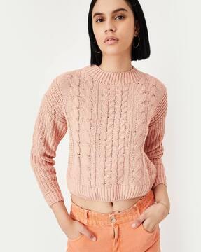 women cable-knit crew-neck pullover