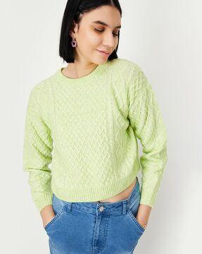 women cable-knit crew-neck pullover