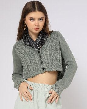 women cable-knit crop cardigan