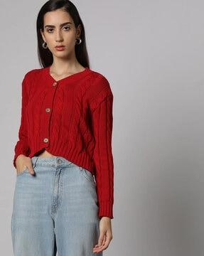 women cable-knit cropped cardigan