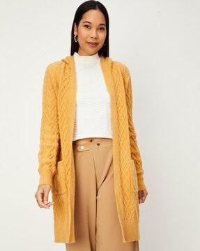 women cable-knit hooded cardigan