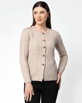 women cable-knit round-neck cardigan