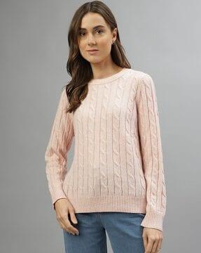 women cable-knit round-neck pullover