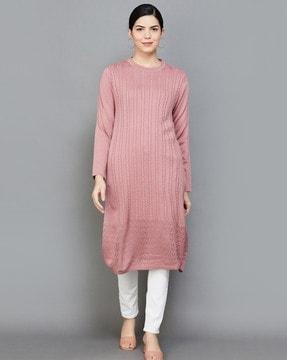 women cable-knit straight kurta