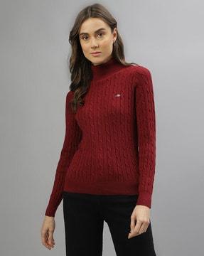women cable-knit turtleneck pullover