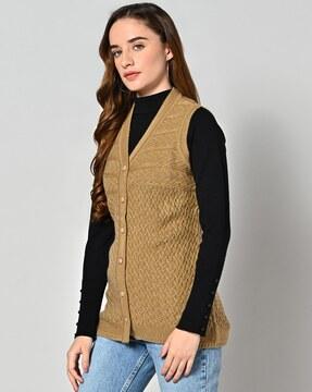 women cable-knit v-neck cardigan