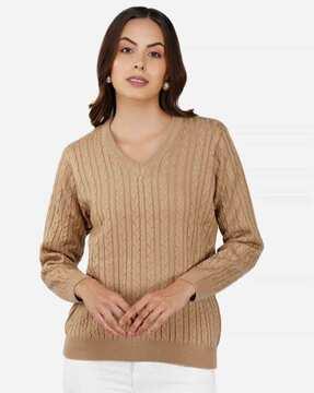 women cable-knit v-neck pullover