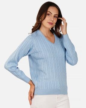 women cable-knit v-neck pullover