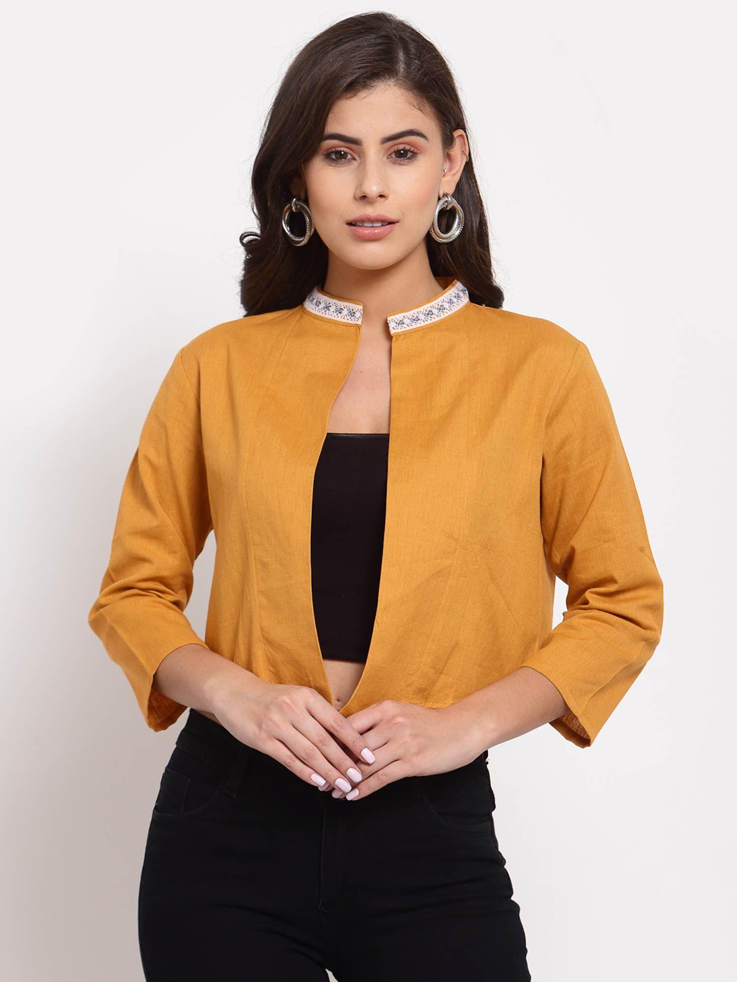 women camel brown crop shrug