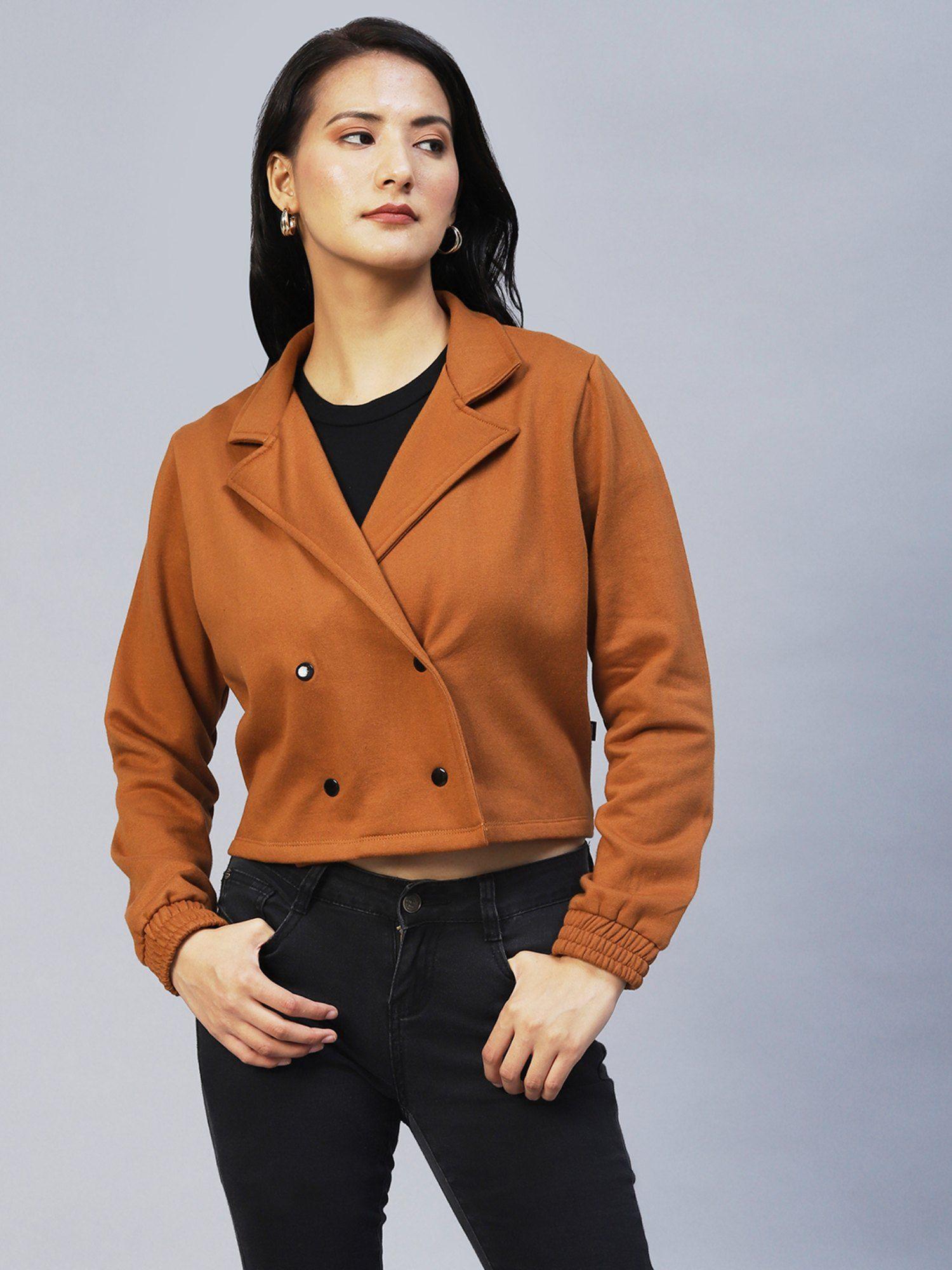 women camel brown fleece biker jacket