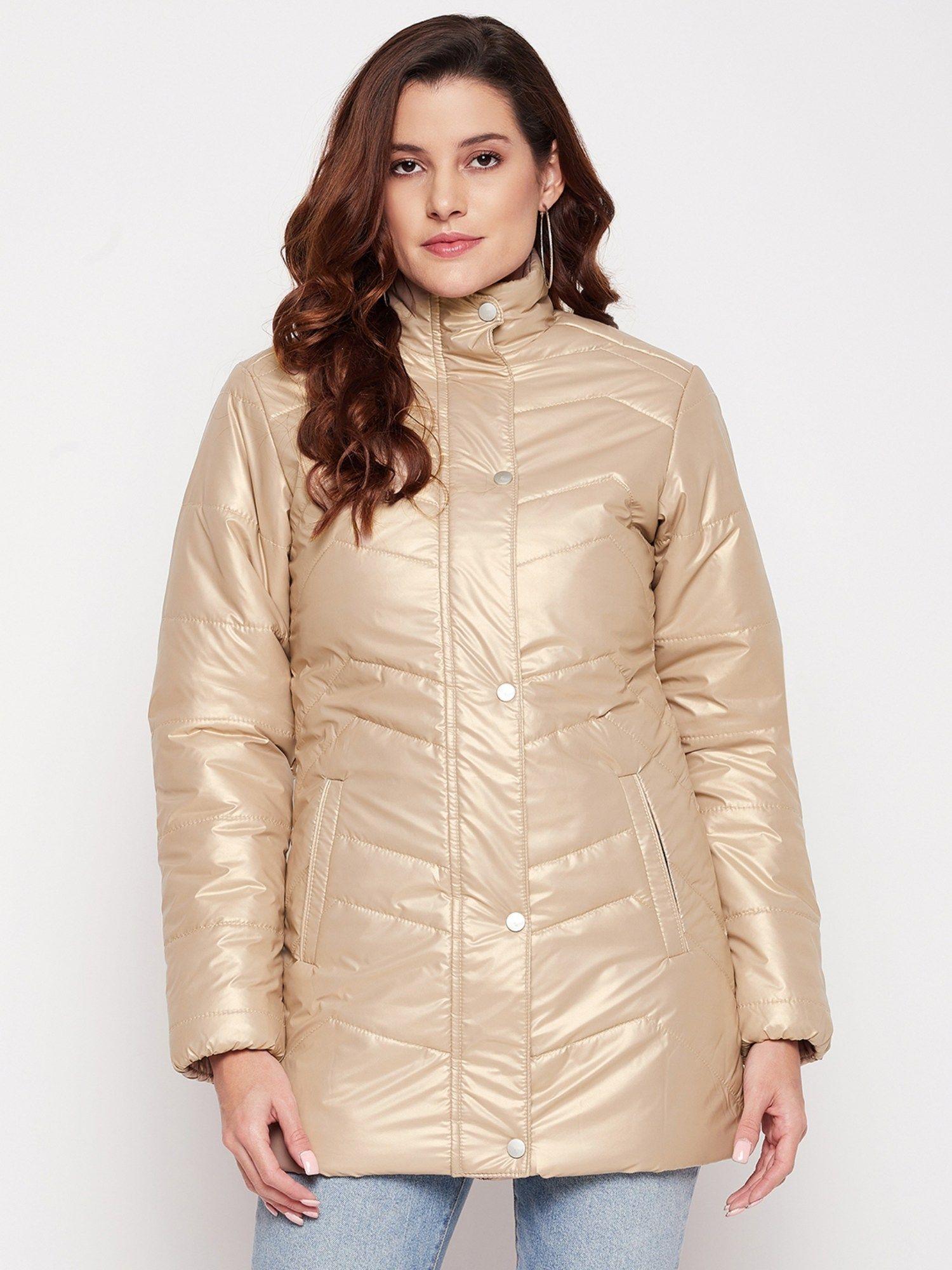 women camel solid full sleeve jacket