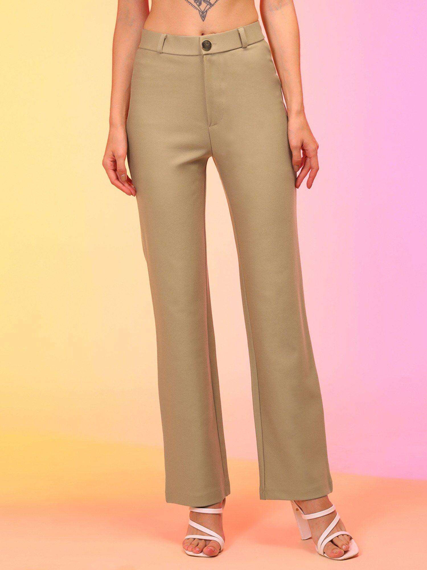 women camel straight trousers