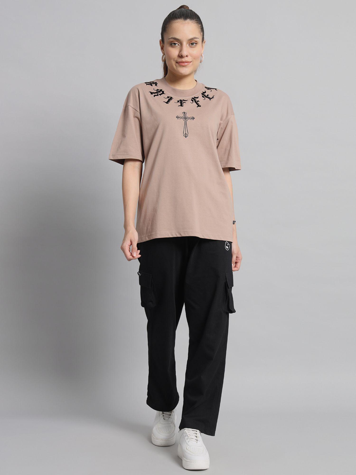 women camel t-shirt and trackpant (set of 2)