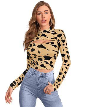 women camouflage print fitted top