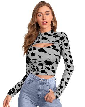 women camouflage print fitted top