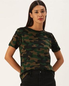 women camouflage print regular fit t-shirt