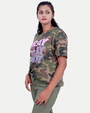 women camouflage print relaxed fit crew-neck t-shirt