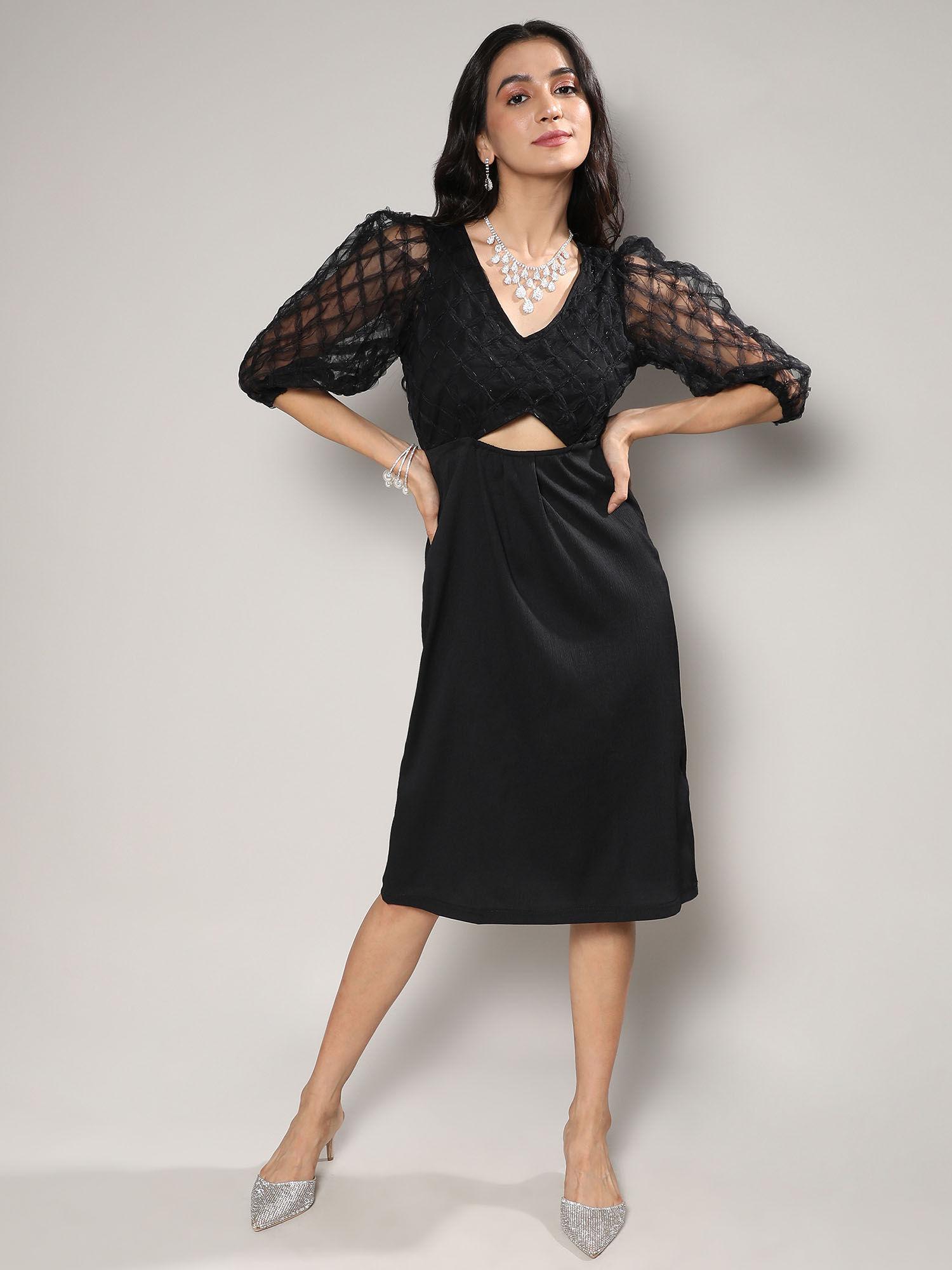 women carbon black cut-out dress with sheer detail