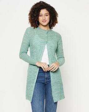 women cardigan with half-button & half-open front