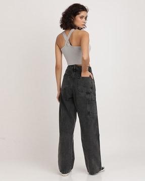 women carpenter style relaxed fit denim trousers