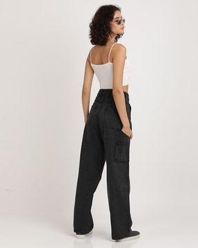 women carpenter style relaxed fit denim trousers