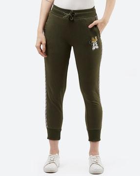 women cartoon pattern joggers with applique