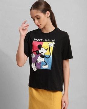 women cartoon print oversized fit round-neck t-shirt