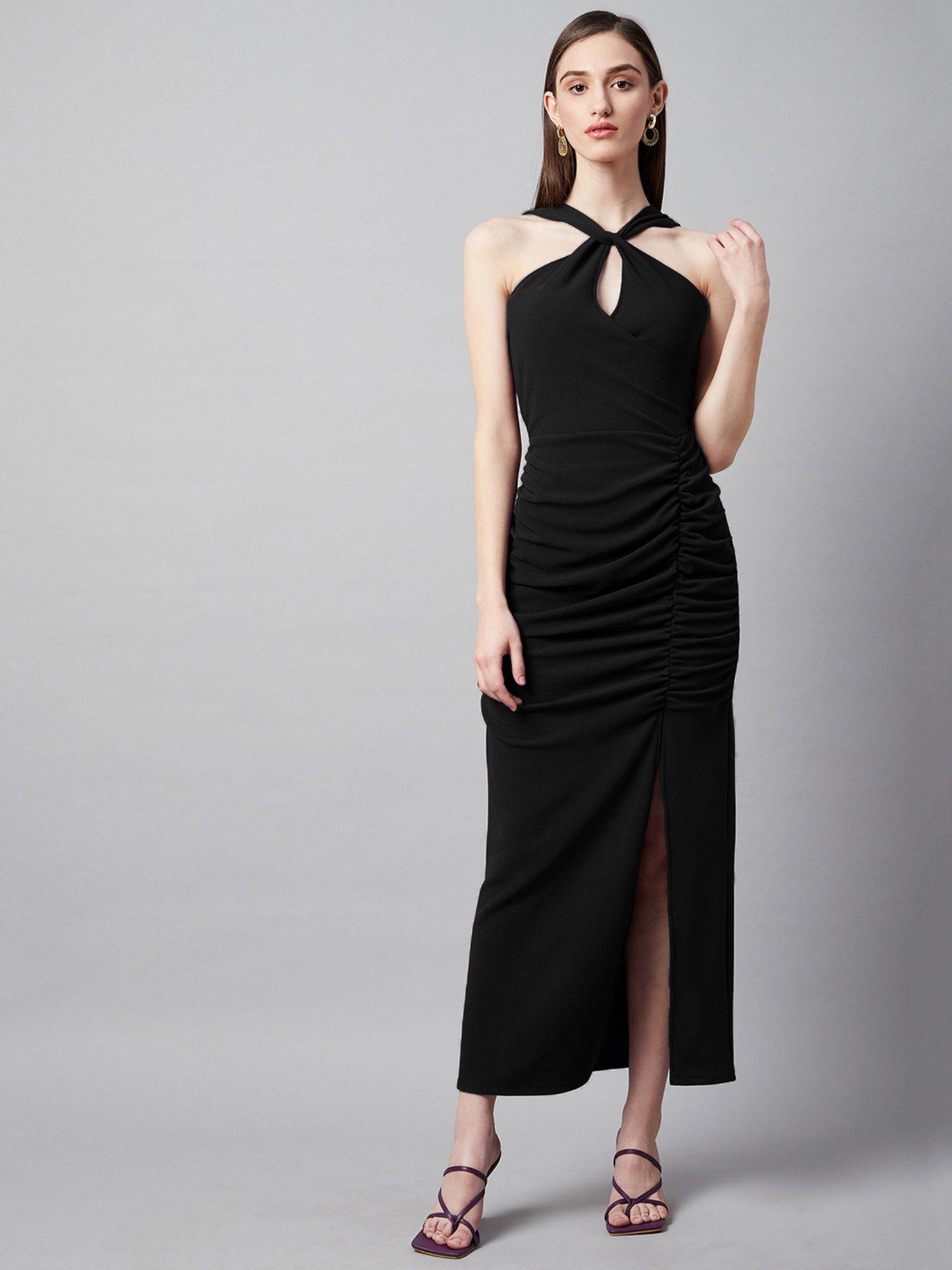 women casual black color maxi solid dress